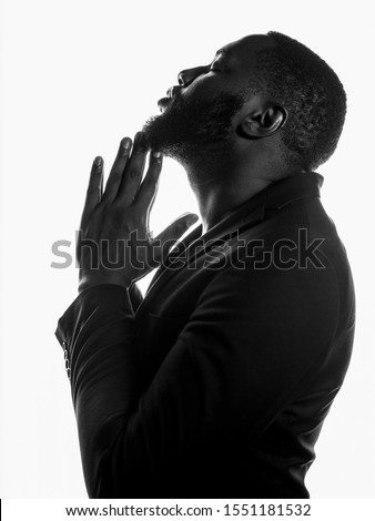 Similar – Image, Stock Photo African student with a bald head wearing a white shirt