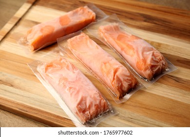 Pre Packaged Frozen Salmon Filets.