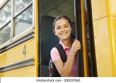 Pre Teen Girl Getting On School Bus