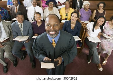 Preacher and Congregation, portrait, high angle view