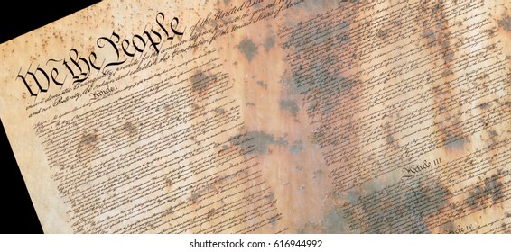 Preamble Of The Constitution Of The United States With US Flag