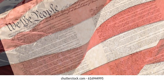 Preamble Of The Constitution Of The United States With US Flag