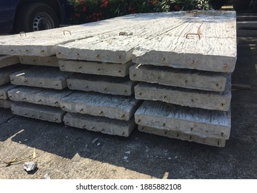 Precast Concrete Panels Slab Planks On Stacked. Cement Slab.