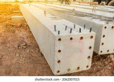 Precast Concrete Piles In Constuction Site.