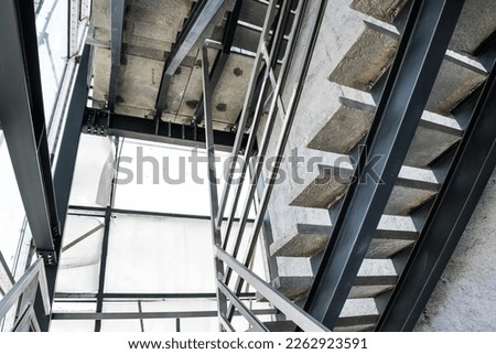 Precast concrete stairs installed in the structure, concrete stairs installed on metal beams
