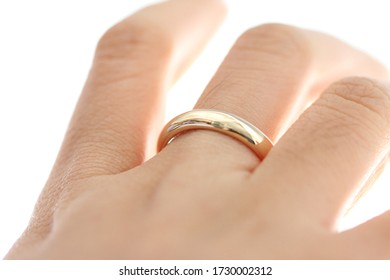 Precious Gemstone Diamond Gold Ring Wedding Band On Hand On Whit