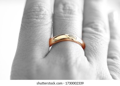 Precious Gemstone Diamond Gold Ring Wedding Band On Hand On Whit