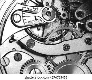 A Precise Clockwork. Image In Black And White.