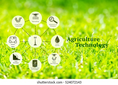 Precision Agriculture and Agritech concept. Sensor network in Agriculture technology network on abstract green field with message background.