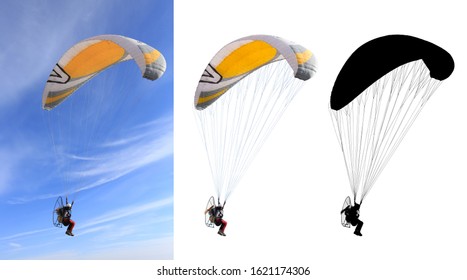 Precision cut of paramotor with details on white background.