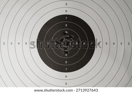 Precision shooting target practice showing a tight grouping of bullet holes near the bullseye, representing accuracy, goal achievement, and success in marksmanship sports.