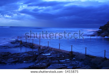 pre-dawn at the beach cold as ice, nice glass effect over rock pool