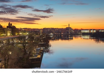 Pre-dawn View Of Washington DC Skyline Along The Potomac River At Georgetown Waterfront Park.