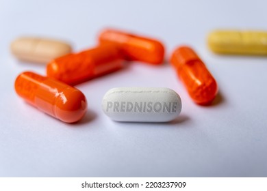 Prednisone Pill Drug Close Up Glucocorticoid Medication Used To 