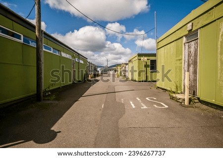 Prefabricated buildings in a British Army base.