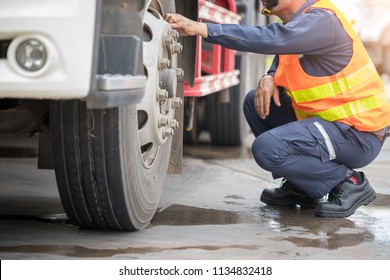 Preforming A Pre-trip Inspection On A Truck,preventive Maintenance.