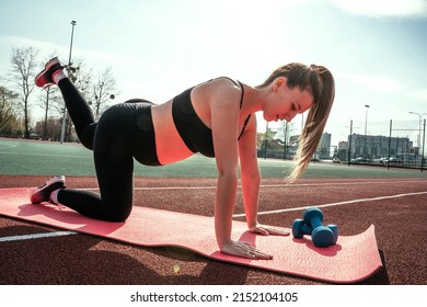 Pregnancy exercise. Pregnant woman training yoga sport exercise. Prenatal healthy fitness active fit gym outside. Pregnancy running