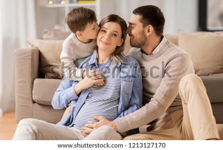 Similar – Image, Stock Photo Pregnant woman and little daughter in the rustic kitchen