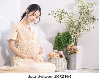 Pregnant Asian Woman Concept. Maternity Photography.