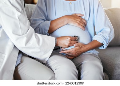 Pregnant, mother stomach and doctor with stethoscope, healthcare and checkup. Pregnancy, female and mama with medical professional, equipment for tummy and appointment for wellness and consulting. - Powered by Shutterstock