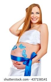 Pregnant pretty happy smiling young woman  Isolated white background 