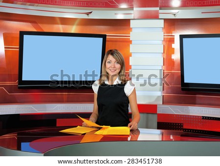 a pregnant television anchorwoman at a red studio