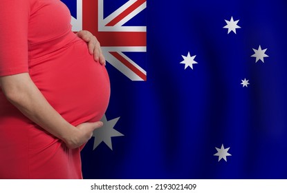 Pregnant Woman Belly On Australian Flag Background