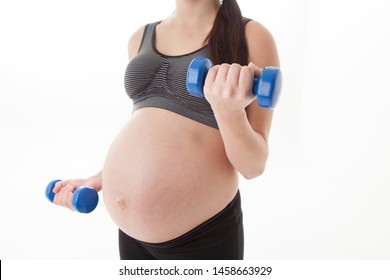 Pregnant Woman Bicep Curls Exercise With Light Weights