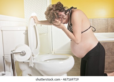 Pregnant Woman Having Morning Sickness During Pregnancy. Concept