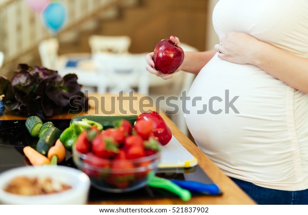 Pregnant Woman Healthy Eating Vegetables Fruit Stock Photo ...