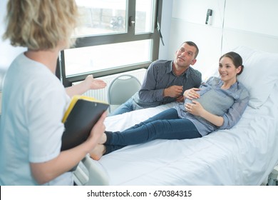 Pregnant Woman And Her Man In Delivery Room