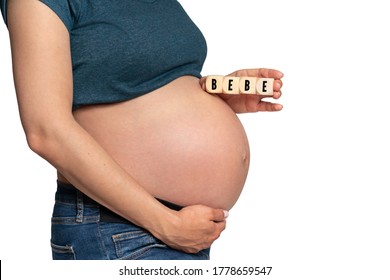 Pregnant Woman Holding Cubes Message Bebe Stock Photo Edit Now