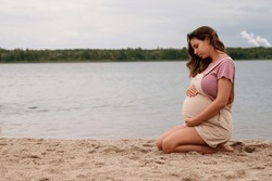 Pregnant Woman On A Beach, Tranquillity, Water, Lake, Pier