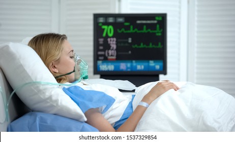 Pregnant woman in reanimation, stabilized heart rate on ecg monitor, health - Shutterstock ID 1537329854