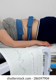 Pregnant Woman Resting While Ctg Monitor Recording Fetal Heart Rate