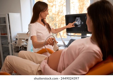 Pregnant woman undergoing ultrasound test - Powered by Shutterstock