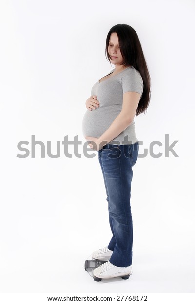 Pregnant Woman Weighing Oneself Stock Photo Edit Now