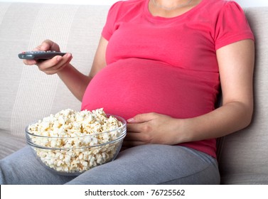 Pregnant Women Sit Eat Popcorn On Stock Photo 76725562 | Shutterstock