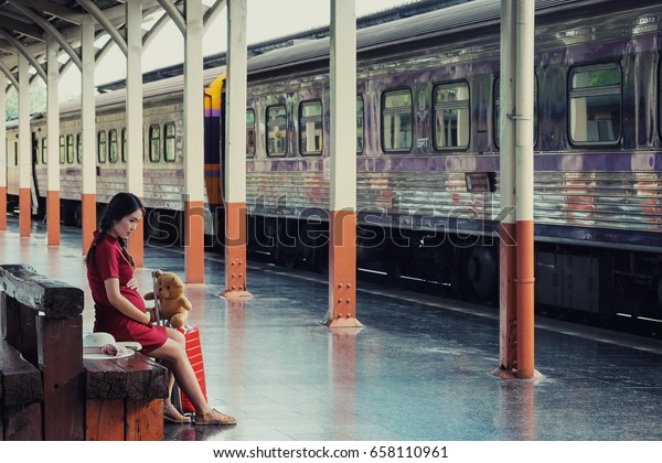 pregnant-women-waiting-train-train-station-stock-photo-edit-now-658110961