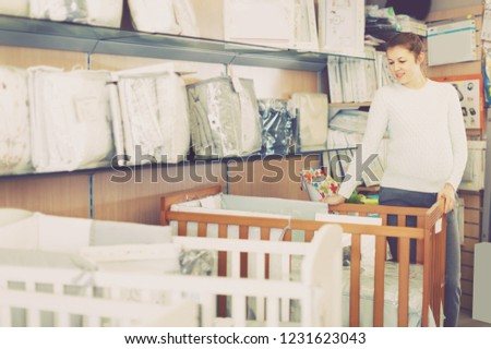 Pregnant Young Female Buying Crib Baby Stock Photo Edit Now