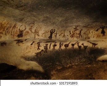 Prehistoric Art Wall Painting In Neolithic Cave Magura, Bulgaria