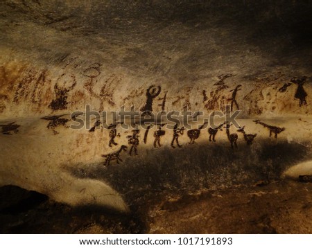 Prehistoric art wall painting in neolithic cave Magura, Bulgaria