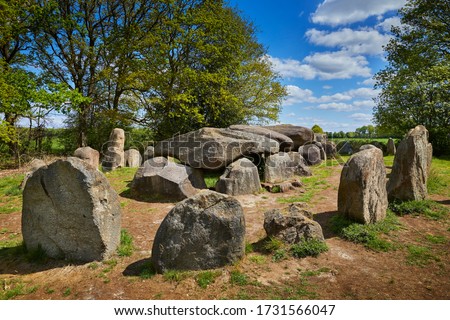 Prehistoric 'Hunebedden' (Dolmens) from 5,000 years ago in the province of 'Drenthe', the Netherlands. This one is number D50 near the village of 'Noord-Sleen'