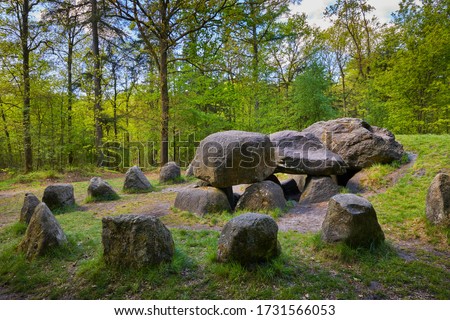 Prehistoric 'Hunebedden' (Dolmens) from 5,000 years ago in the province of 'Drenthe', the Netherlands. This one is number D49: 'Papeloze kerk' (Church without a Pope) near the town of 'Schoonoord'