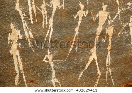 Prehistoric Neolithic African rock art from the Northern Cape showing a hunting scene