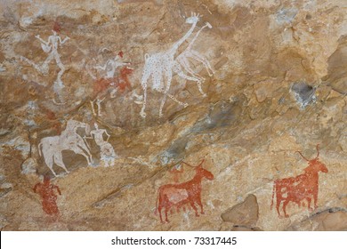 Prehistoric Petroglyphs    Rock Art    Akakus (Acacus) Mountains  Sahara  Libya