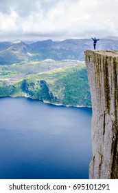 Preikestolen, Norway, 6 august 2017: climbing to the edge of the - Shutterstock ID 695101291