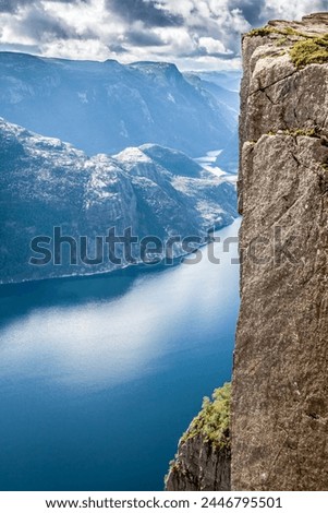 Preikestolen,Pulpit Rock at Lysefjorden (Norway). A well known tourist attraction