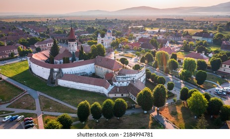 Prejmer, Romania. Aerial drone view of Prejmer fortified Church. UNESCO world heritage site in Transylvania.