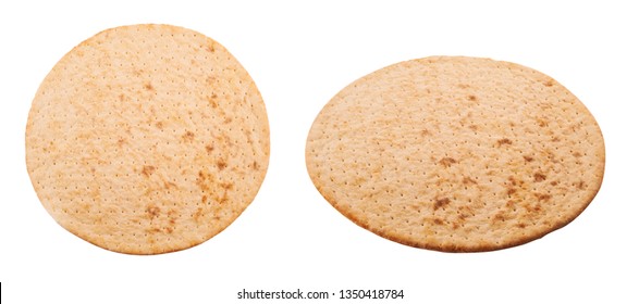 Pre-made pizza base isolated on white background, top and side view - Shutterstock ID 1350418784